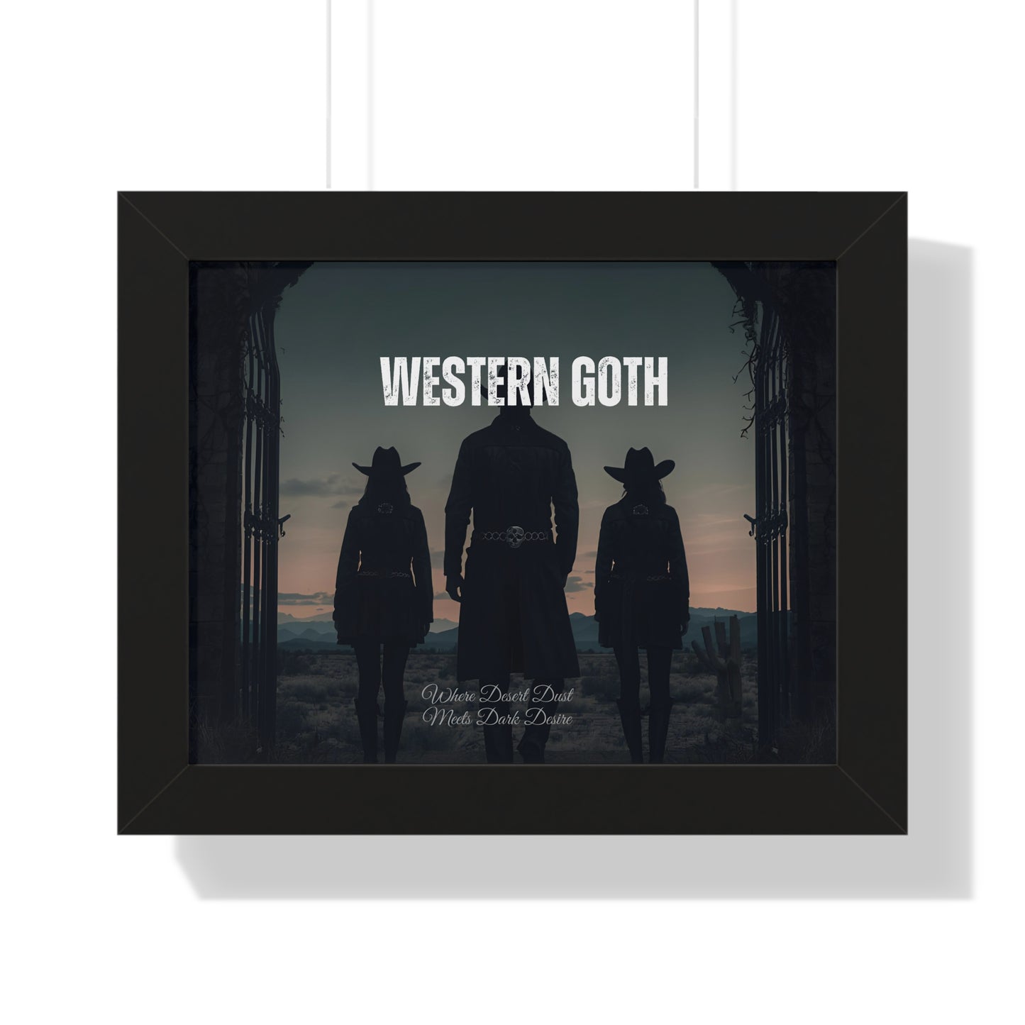 Framed Western Goth Poster — Dark Cowboy Silhouette Wall Art