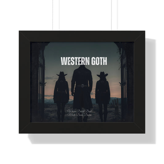 Framed Western Goth Poster — Dark Cowboy Silhouette Wall Art